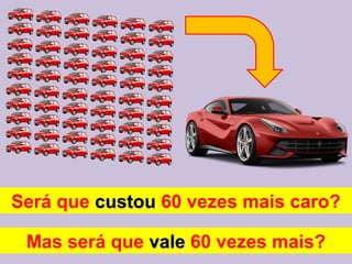 Será que custoucustou 60 vezes mais caro?
Mas será que valevale 60 vezes mais?
 