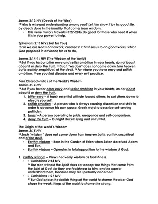 06-21-20, Proverb 3;21-35 and James 3;13-18, Two Types of Wisdom | PDF