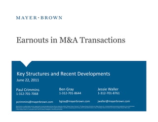 Earnouts in M&A transactions by Mayer Brown | PPT
