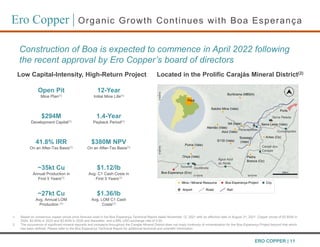 1. Based on consensus copper prices price forecast used in the Boa Esperança Technical Report dated November 12, 2021 with...