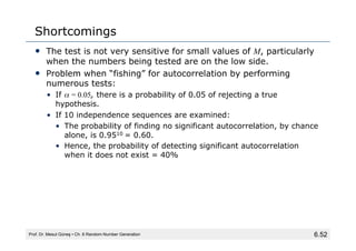 6.52
Shortcomings
• The test is not very sensitive for small values of M, particularly
when the numbers being tested are o...