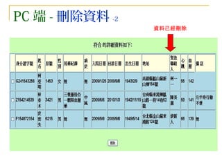 PC 端 - 刪除資料 -2 資料已經刪除 