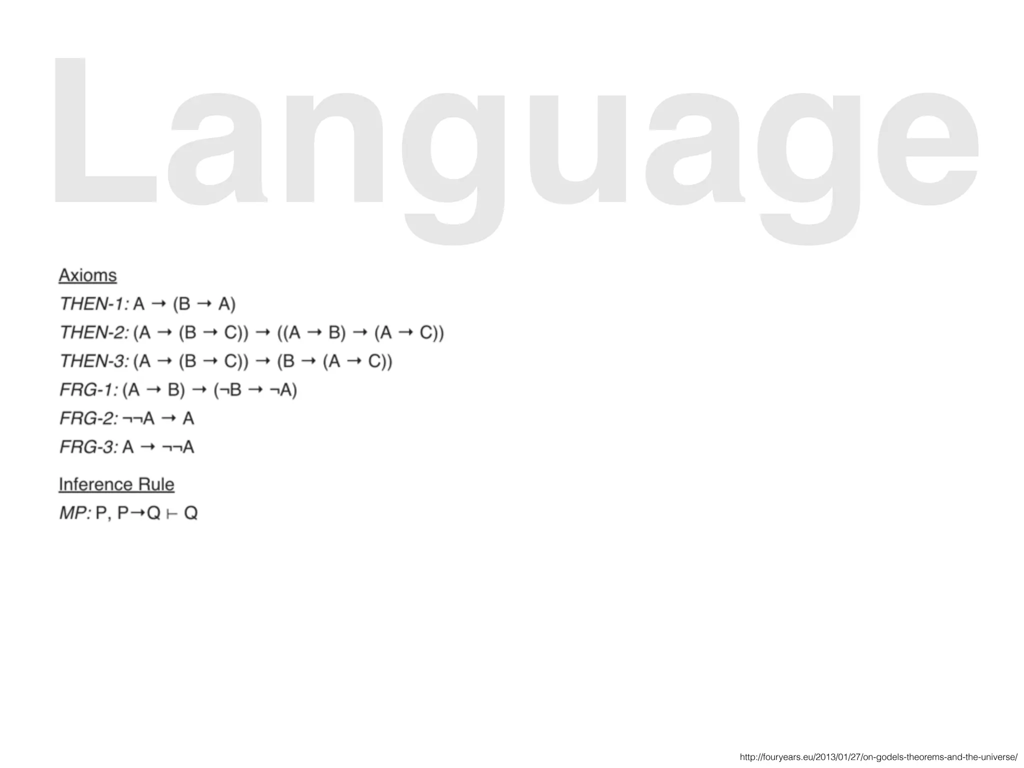 Language
http://fouryears.eu/2013/01/27/on-godels-theorems-and-the-universe/
 