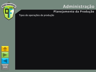 SAIR
Tipos de operações de produção
 
