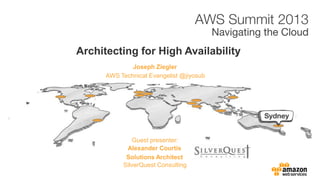 Joseph Ziegler
Architecting for High Availability
AWS Technical Evangelist @jiyosub
Alexander Courtis
Solutions Architect
SilverQuest Consulting
Guest presenter:
 