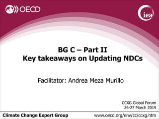 Climate Change Expert Group www.oecd.org/env/cc/ccxg.htm
BG C – Part II
Key takeaways on Updating NDCs
Facilitator: Andrea Meza Murillo
CCXG Global Forum
26-27 March 2019
 