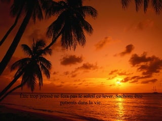 Être trop pressé ne fera pas le soleil ce lever. Sachons être patients dans la vie. 