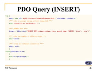 PHP Workshop ‹#›
PDO Query (INSERT)
 