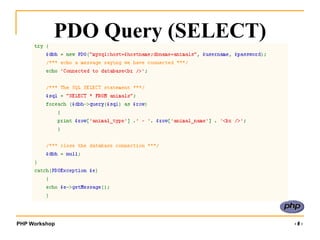 PHP Workshop ‹#›
PDO Query (SELECT)
 