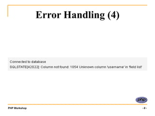 PHP Workshop ‹#›
Error Handling (4)
 