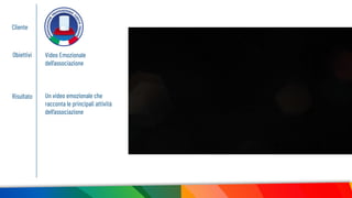 Cliente
Obiettivi Video Emozionale
dell’associazione
Risultato Un video emozionale che
racconta le principali attività
dell’associazione
 