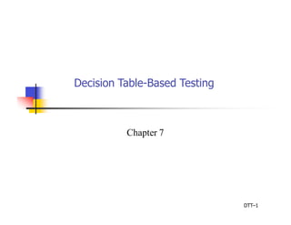 Decision Table-Based Testing
DTT–1
Chapter 7
 