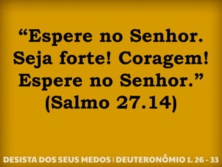 “Espere no Senhor.
Seja forte! Coragem!
Espere no Senhor.”
(Salmo 27.14)
 