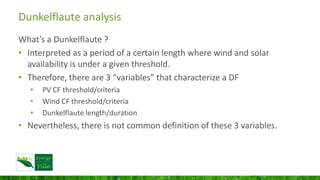 Dunkelflaute analysis
• The stricter the criteria on CF, the less Dunkelflaute events will be encountered.
 