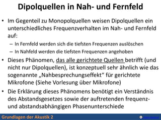 Grundlagen der Akustik 2 Alexis Baskind
Dipolquellen in Nah- und Fernfeld
• Im Gegenteil zu Monopolquellen weisen Dipolque...