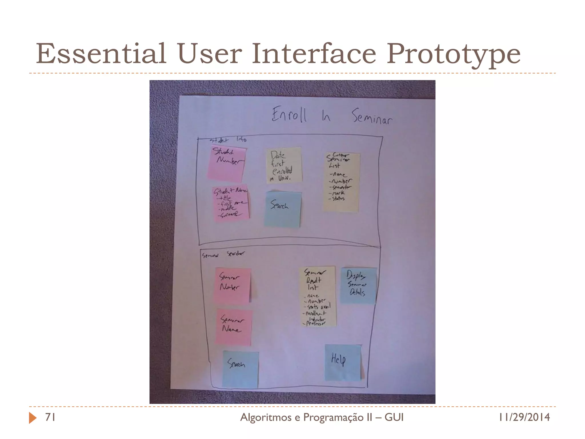 Essential User Interface Prototype 
11/29/2014 
Algoritmos e Programação II – GUI 
71  