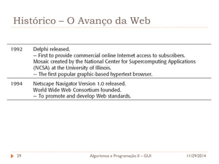 Histórico – O Avanço da Web 
11/29/2014 
Algoritmos e Programação II – GUI 
29  