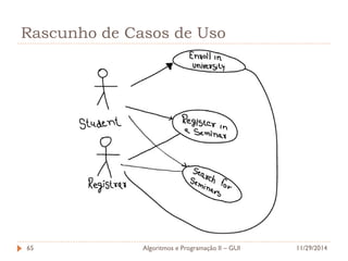 Rascunho de Casos de Uso 
11/29/2014 
Algoritmos e Programação II – GUI 
65  