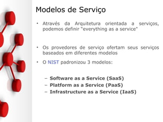 Categorias
• MultiCloud
– Uso de múltiplos cloud service providers
– Garante:
• Redução de dependência de um único
fornecedor
• Alta disponibilidade
 
