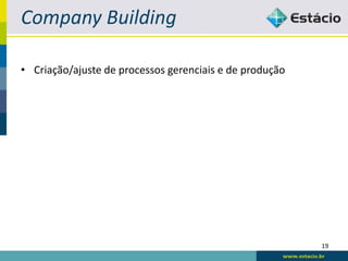 Company Building

• Criação/ajuste de processos gerenciais e de produção




                                                         19
 