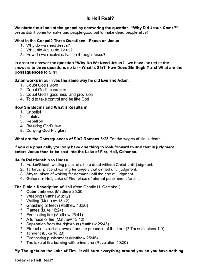 06. Is Hell Real? Notes | PDF | Christianity | Religion & Spirituality
