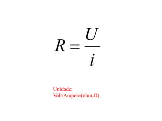 U
R
   i
Unidade:
Volt/Ampere(ohm,Ω)
 
