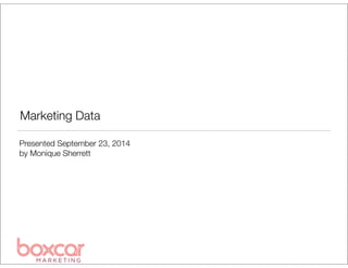 Marketing Data 
Presented September 23, 2014 
by Monique Sherrett 
 