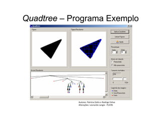 Quadtree Programa ExemploQuadtree – Programa Exemplo
Autores: Patrícia Zottis e Rodrigo Fehse
Alterações: Leonardo Langie ‐ PUCRS
 