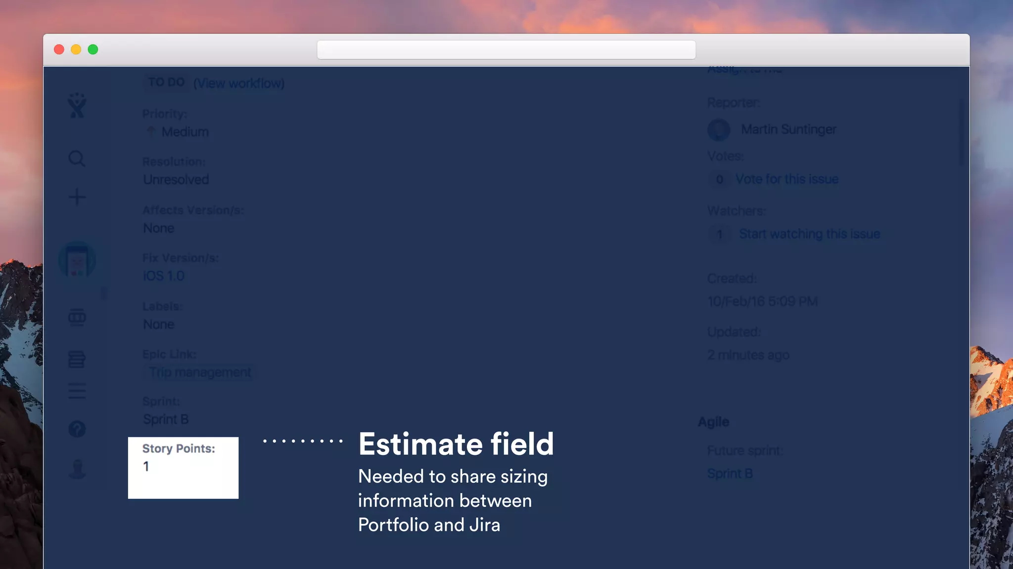 Creating a call-out
Watch the tutorial in the Presentation
Guidelines Keynote to learn how to
create call-outs on screenshots within
this template.
Estimate field
Needed to share sizing
information between
Portfolio and Jira
 