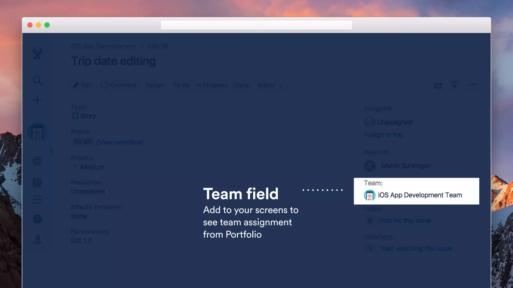 Team field
Add to your screens to  
see team assignment
from Portfolio
 