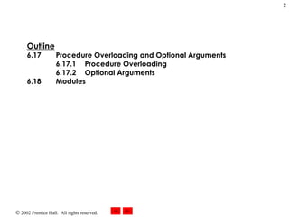 Outline 6.17   Procedure Overloading and Optional Arguments 6.17.1  Procedure Overloading 6.17.2  Optional Arguments 6.18   Modules 