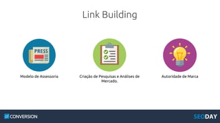 Link Building
Autoridade de MarcaCriação de Pesquisas e Análises de
Mercado.
Modelo de Assessoria
 