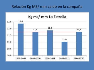 Relación Kg MS/ mm caido en la campaña
 