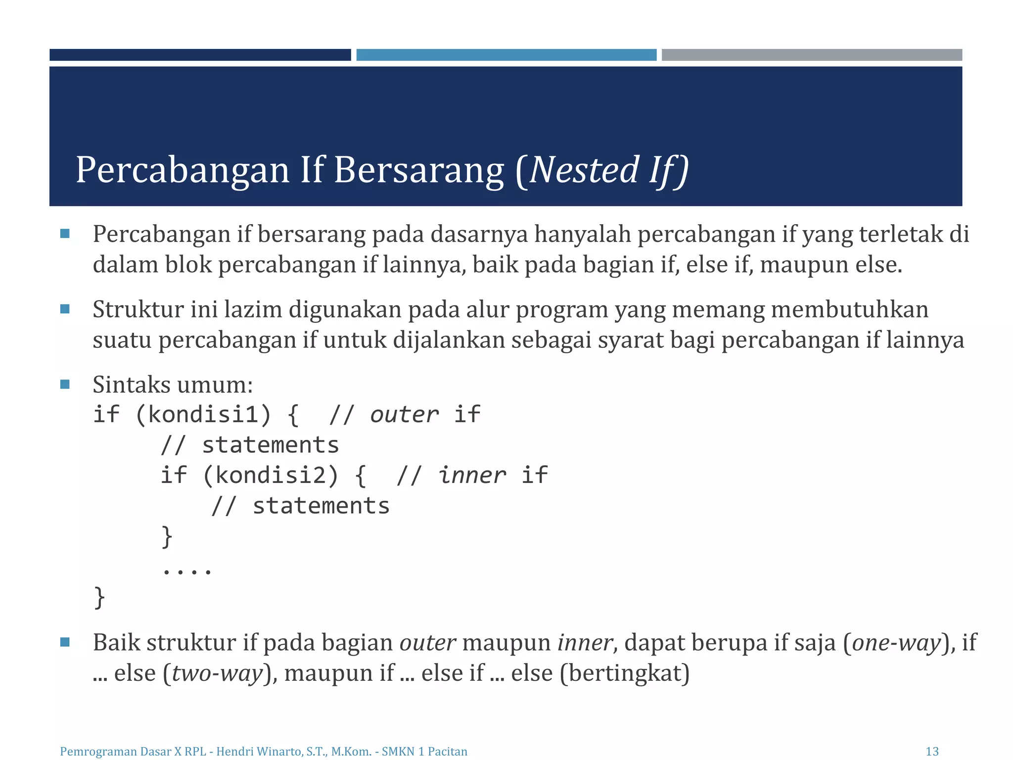 Materi Pemrograman Dasar - Struktur Kontrol Percabangan | PPT