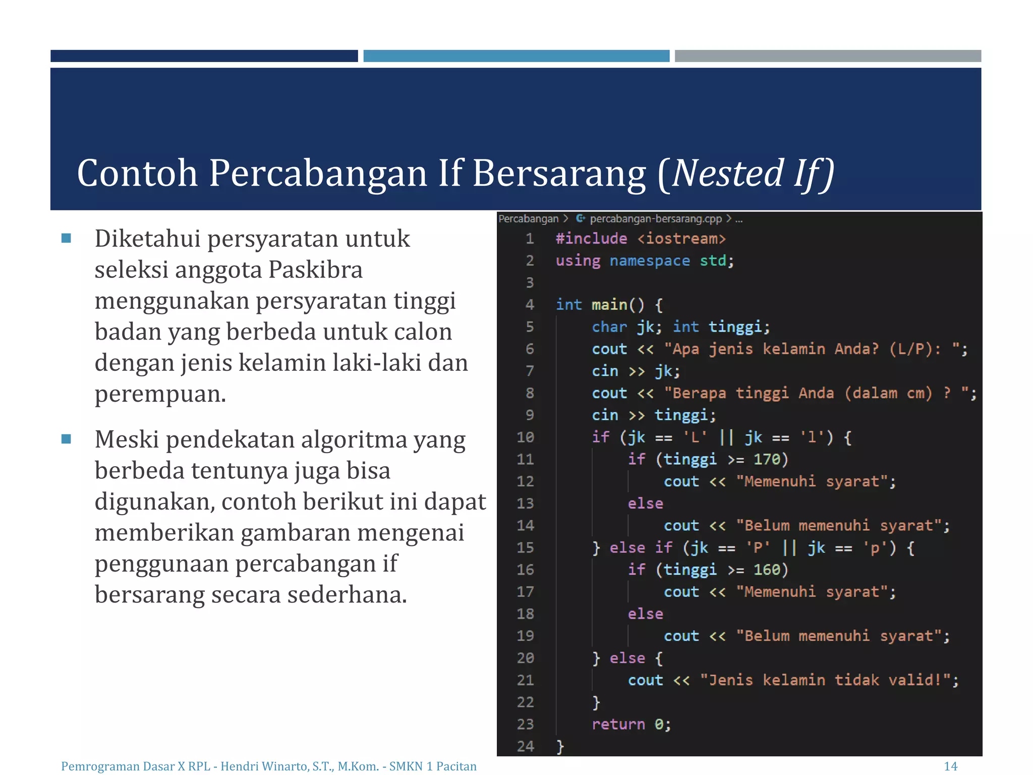 Materi Pemrograman Dasar - Struktur Kontrol Percabangan | PPT