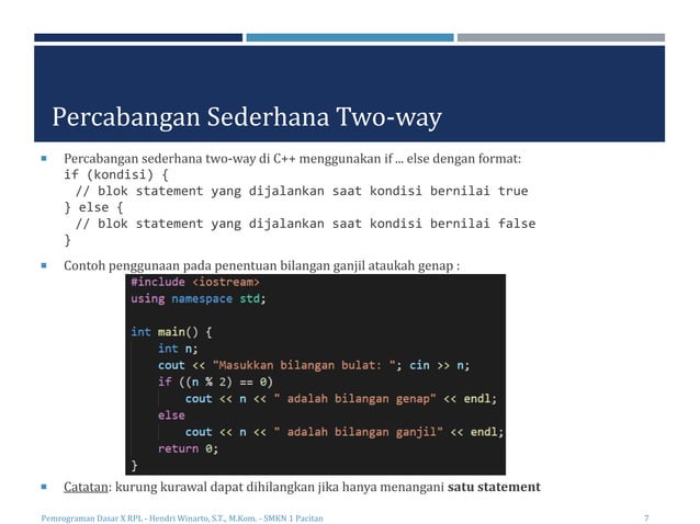 Materi Pemrograman Dasar - Struktur Kontrol Percabangan | PPT