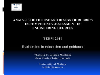 ANALYSIS OF THE USE AND DESIGN OF RUBRICS
IN COMPETENCY ASSESSMENT IN
ENGINEERING DEGREES
 