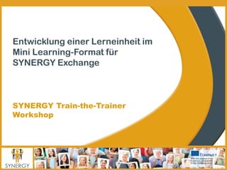 1
Entwicklung einer Lerneinheit im
Mini Learning-Format für
SYNERGY Exchange
SYNERGY Train-the-Trainer
Workshop
 