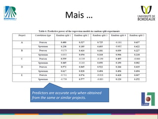Mais …
Predictors are accurate only when obtained
from the same or similar projects.
 