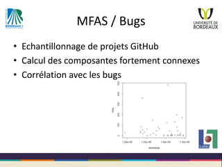 MFAS / Bugs
• Echantillonnage de projets GitHub
• Calcul des composantes fortement connexes
• Corrélation avec les bugs
 