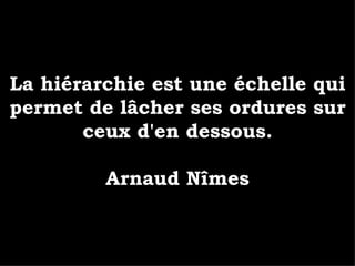 La hiérarchie est une échelle qui permet de lâcher ses ordures sur ceux d'en dessous. Arnaud Nîmes 
