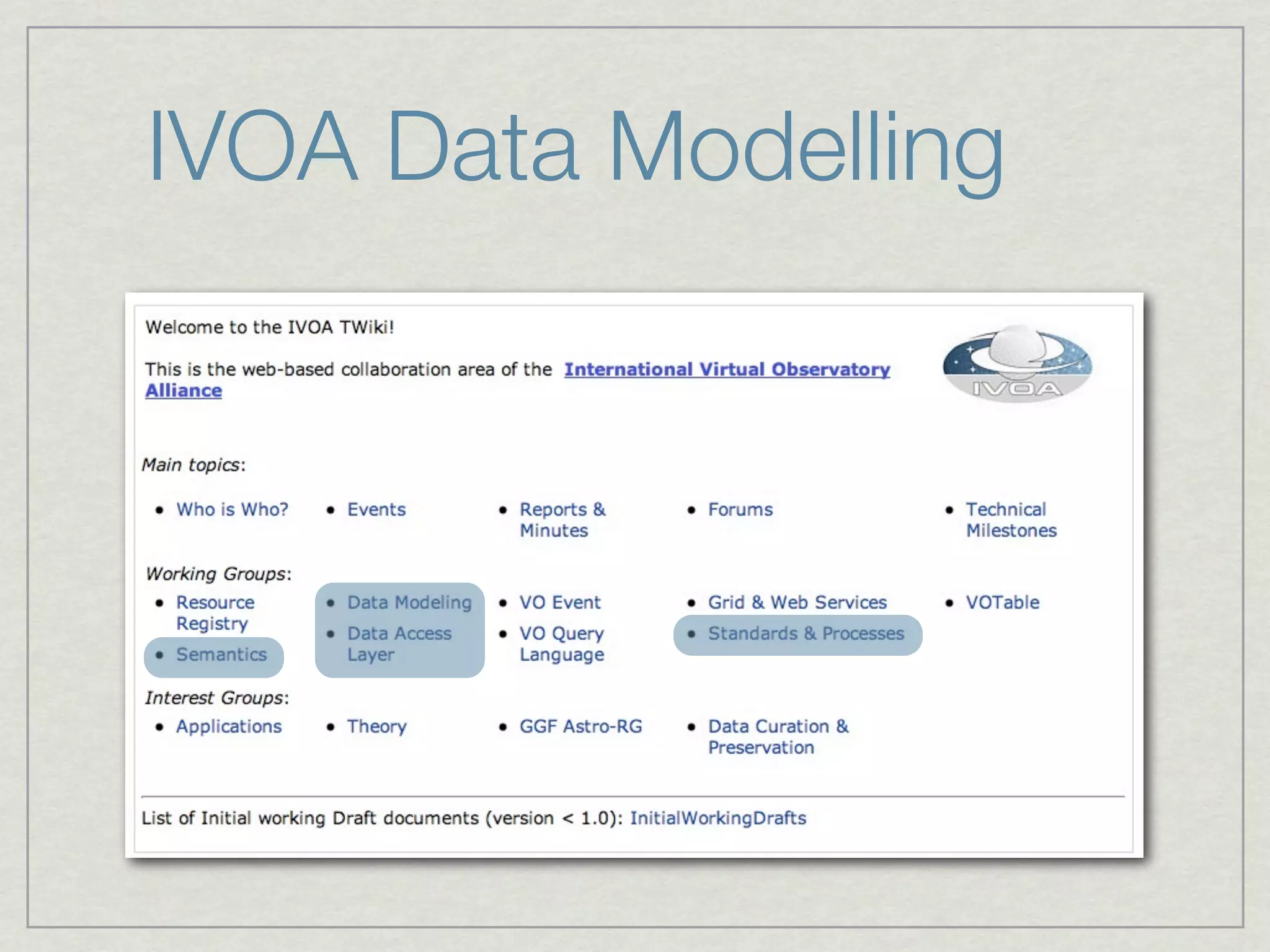 IVOA Data Modelling
 