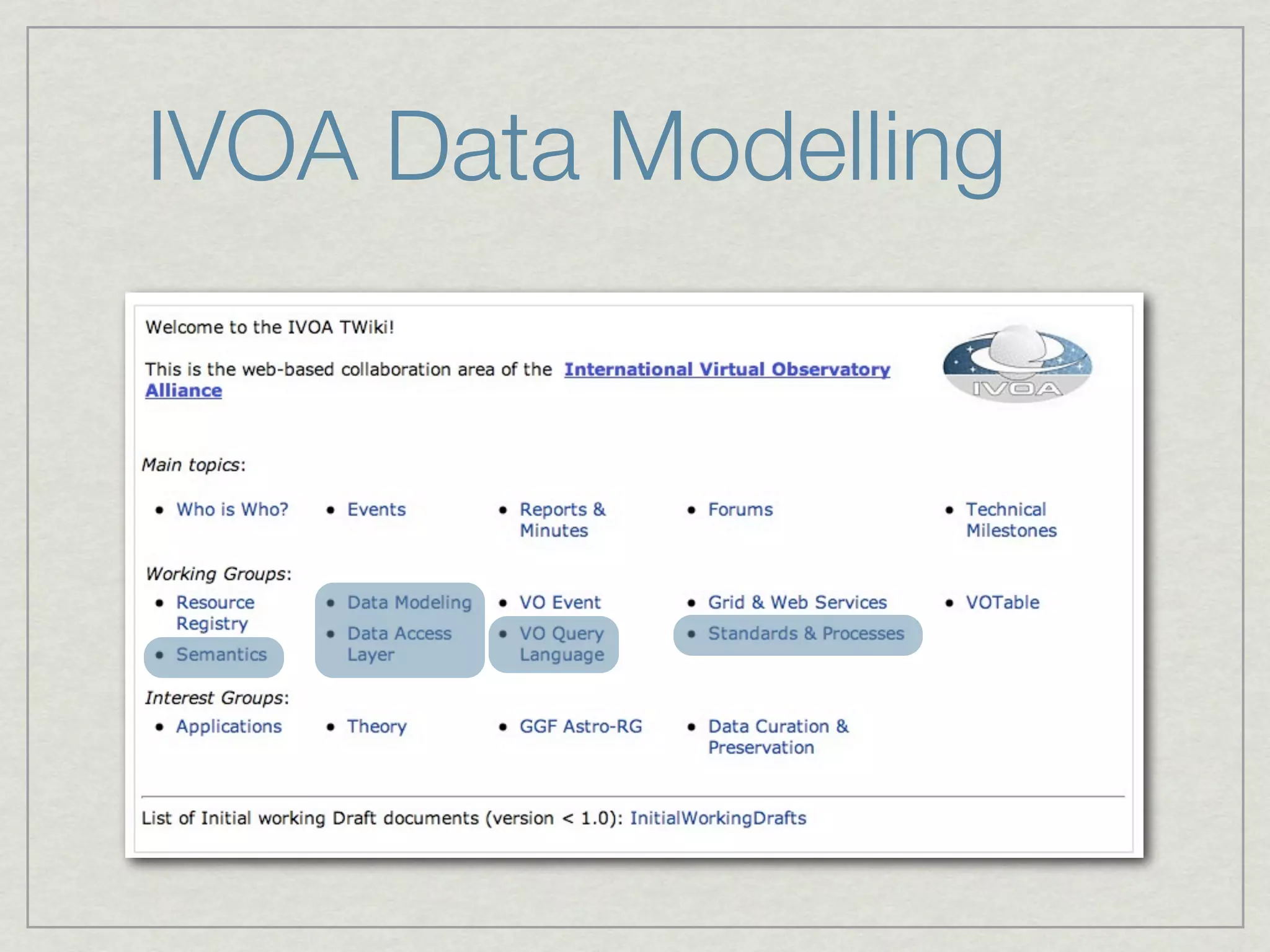 IVOA Data Modelling
 