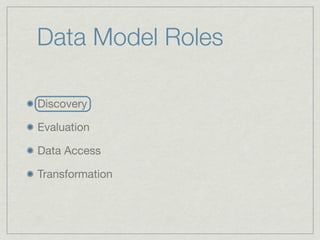Data Model Roles

Discovery

Evaluation

Data Access

Transformation
 