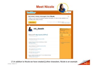 Meet Nicole

                                                      Nicole




                                 n




                                                                                           15
      (*) In addition to Nicole we have created 9 other characters, Nicole is an example
October 10Month Yr
 