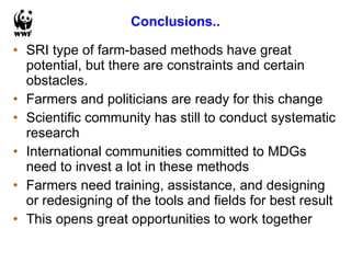 Conclusions.. <ul><li>SRI type of farm-based methods have great potential, but there are constraints and certain obstacles...