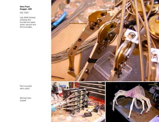 Hero Face
Hugger- ADI
ADI, 2003

Leg detail closeup
showing ﬁrst
knuckle and slave
driven second and
third knuckles.




Rod mounted
servo pack.



Skinned hero
puppet
 