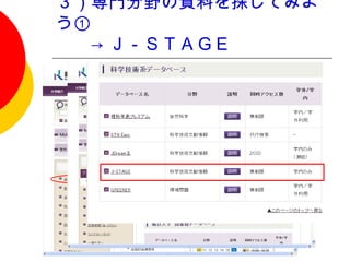 ３）専門分野の資料を探してみよ
う①　
　　→ Ｊ－ＳＴＡＧＥ
 