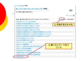 ① 件数が表示される




② 調べたいテーマをク
    リック
 