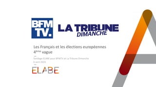 Les Français et les élections européennes
4ème vague
6 avril 2024
Sondage ELABE pour BFMTV et La Tribune Dimanche
 